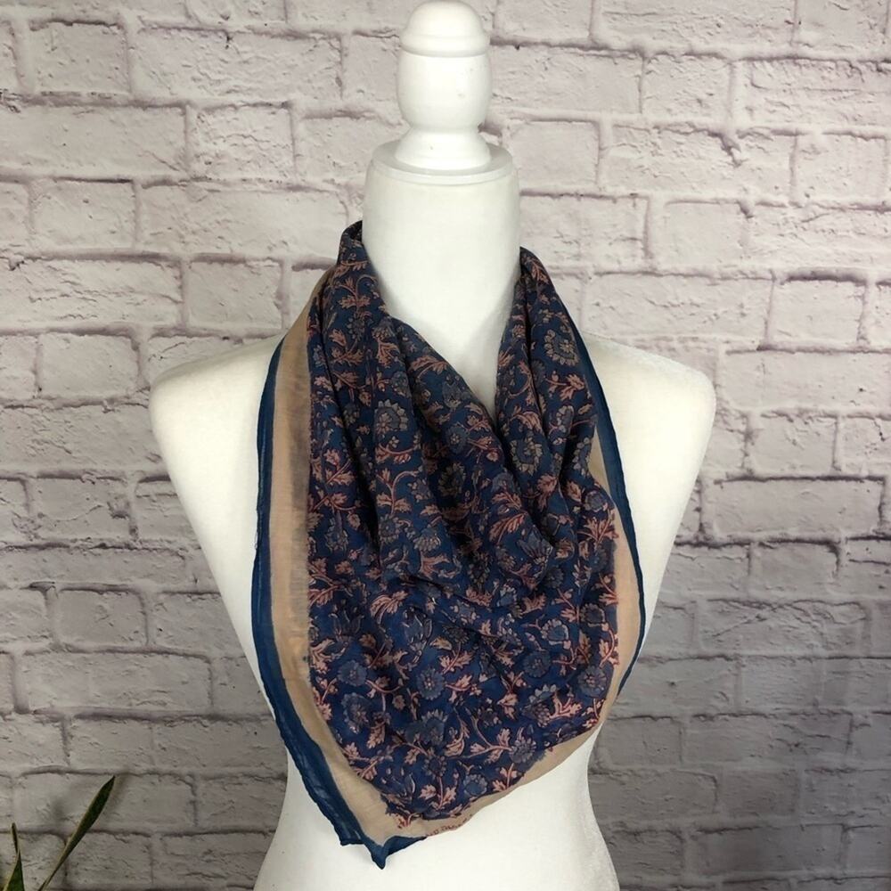 Vintage hand block printed floral square scarf